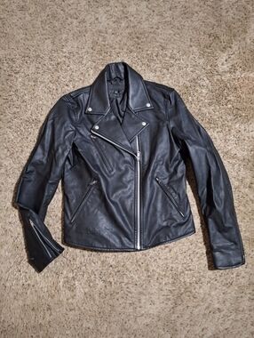 Uniqlo Black Faux Leather Asymmetrical Moto Biker Jacket XS